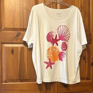 Ultra Soft White Seashell Graphic T-Shirt 3x